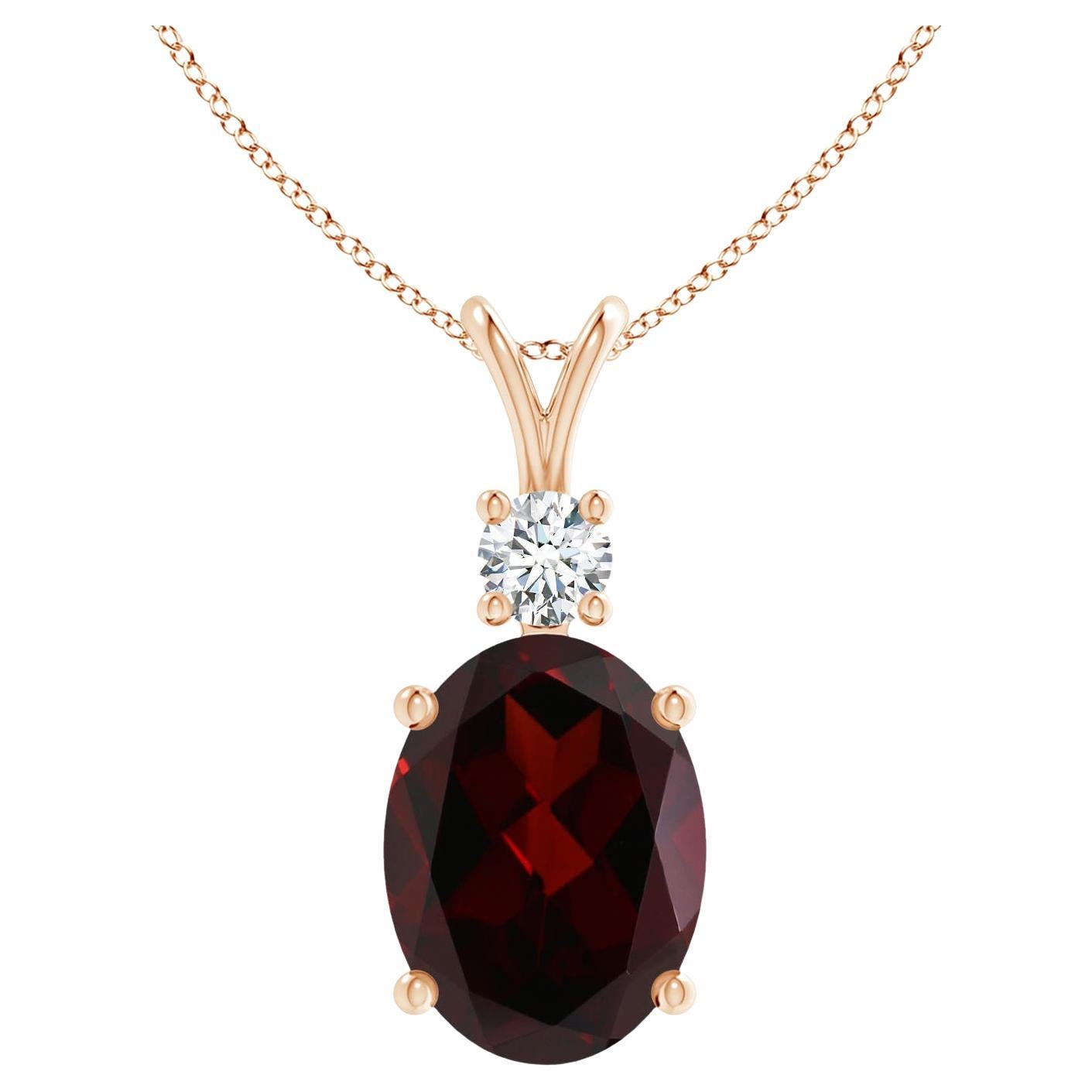 Angara Gia Certified Natural Garnet Rose Gold Pendant Necklace with Diamond For Sale