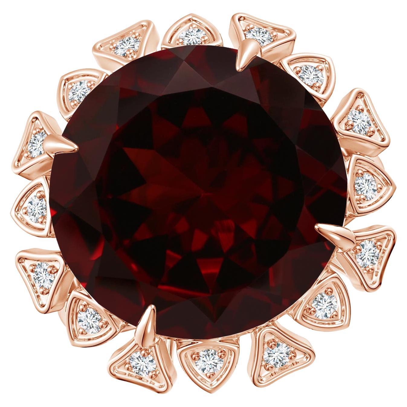 Angara Gia Certified Natural Garnet Rose Gold Ring with Triangular Motif Halo