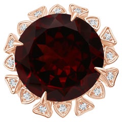 Angara Gia Certified Natural Garnet Rose Gold Ring with Triangular Motif Halo