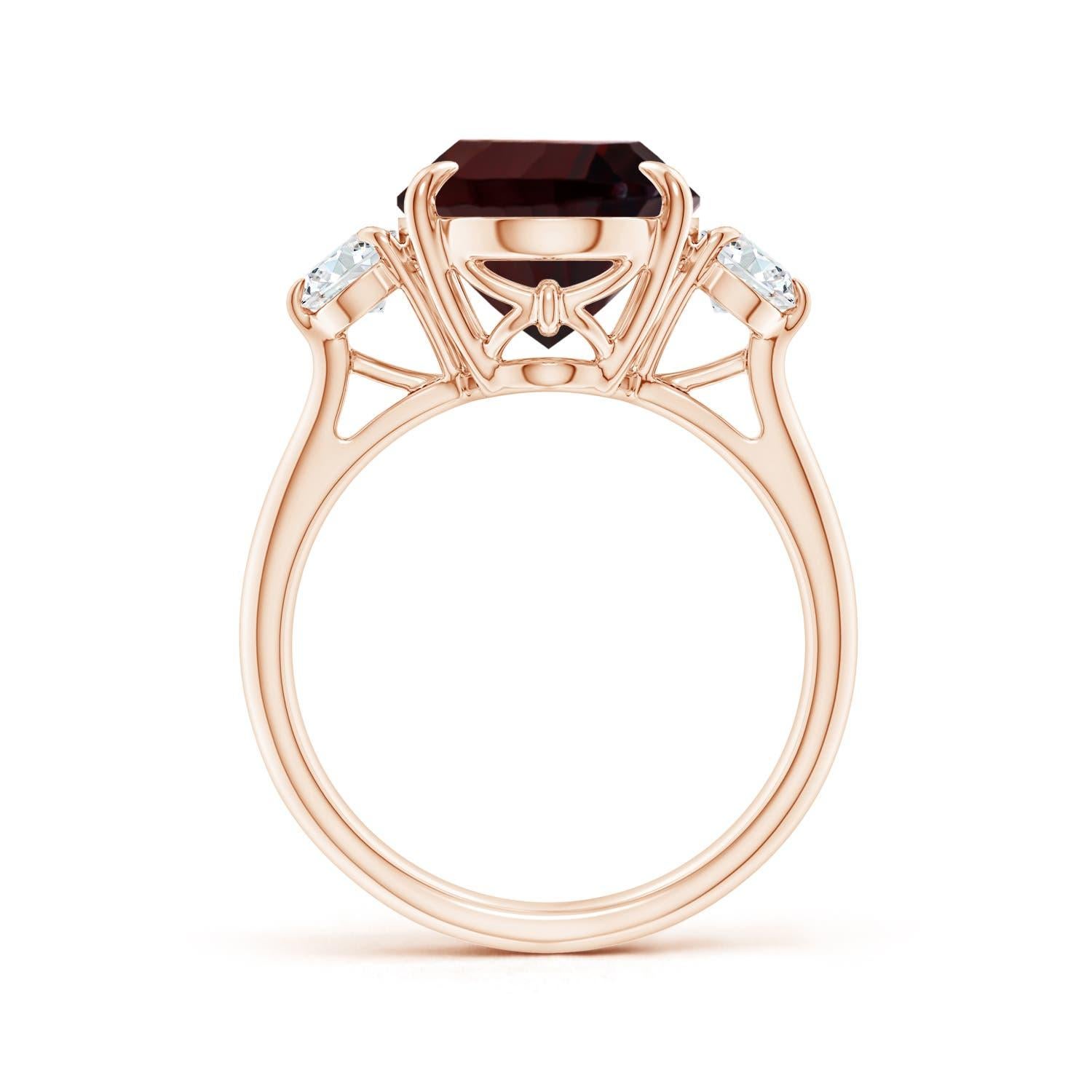 For Sale:  Angara GIA Certified Natural Garnet Three Stone Ring in Rose Gold with Diamonds 2