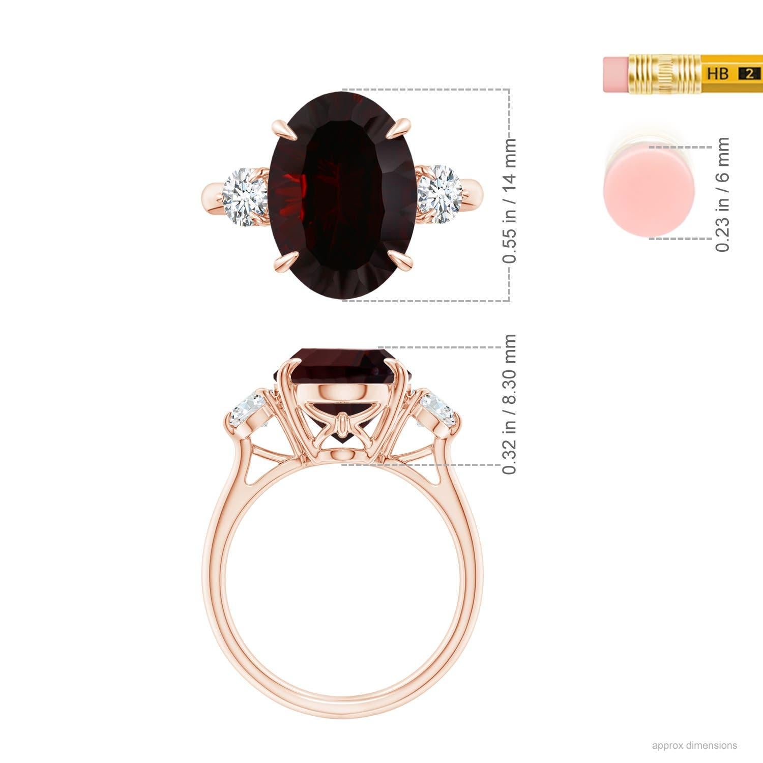 En vente :  Angara Gia Bague à trois pierres en or rose avec diamants et grenat naturel certifié 4