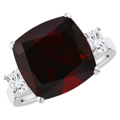 GIA Certified Natural Garnet Three Stone Ring in White Gold