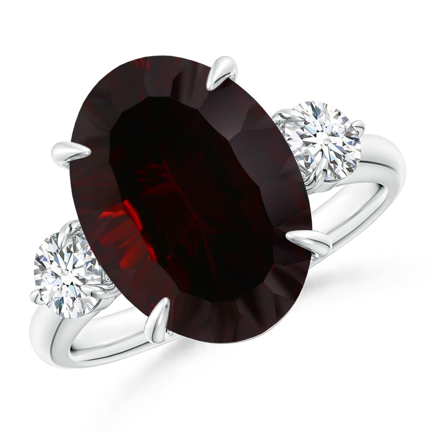 For Sale:  Angara GIA Certified Natural Garnet Three Stone Ring in White Gold with Diamonds