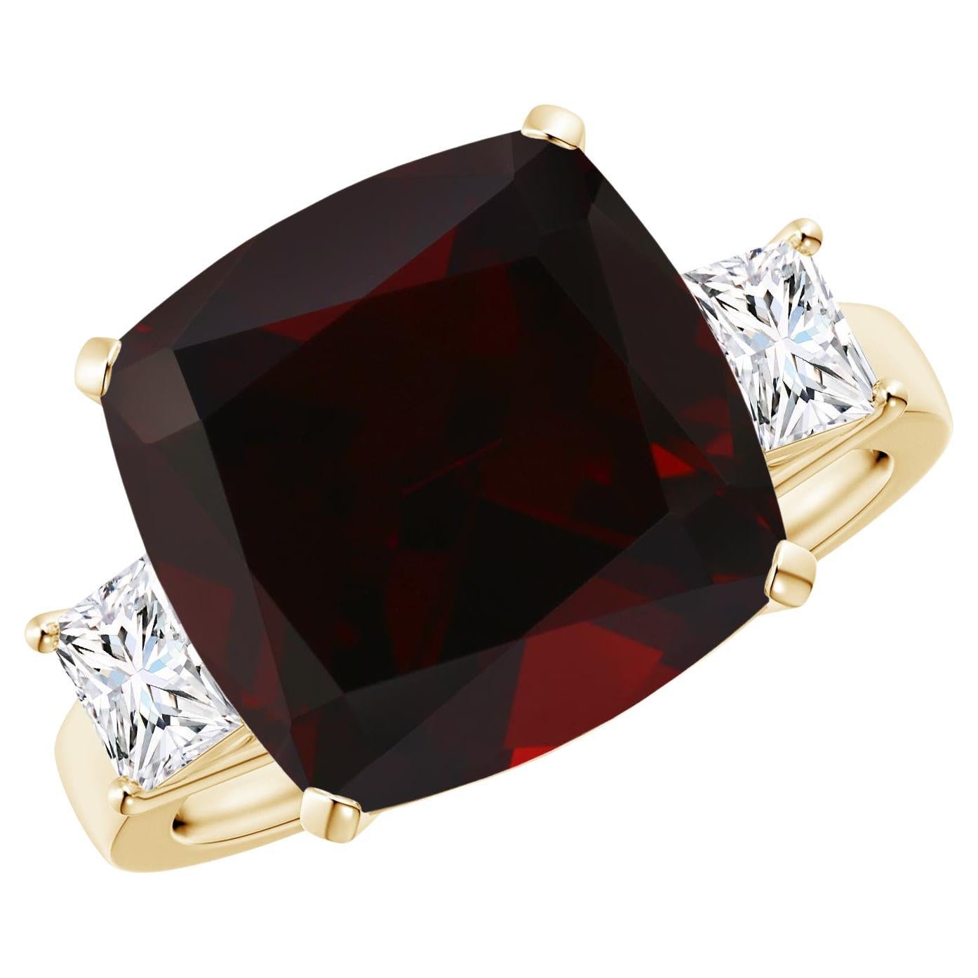 GIA Certified Natural Garnet Three Stone Ring in Yellow Gold