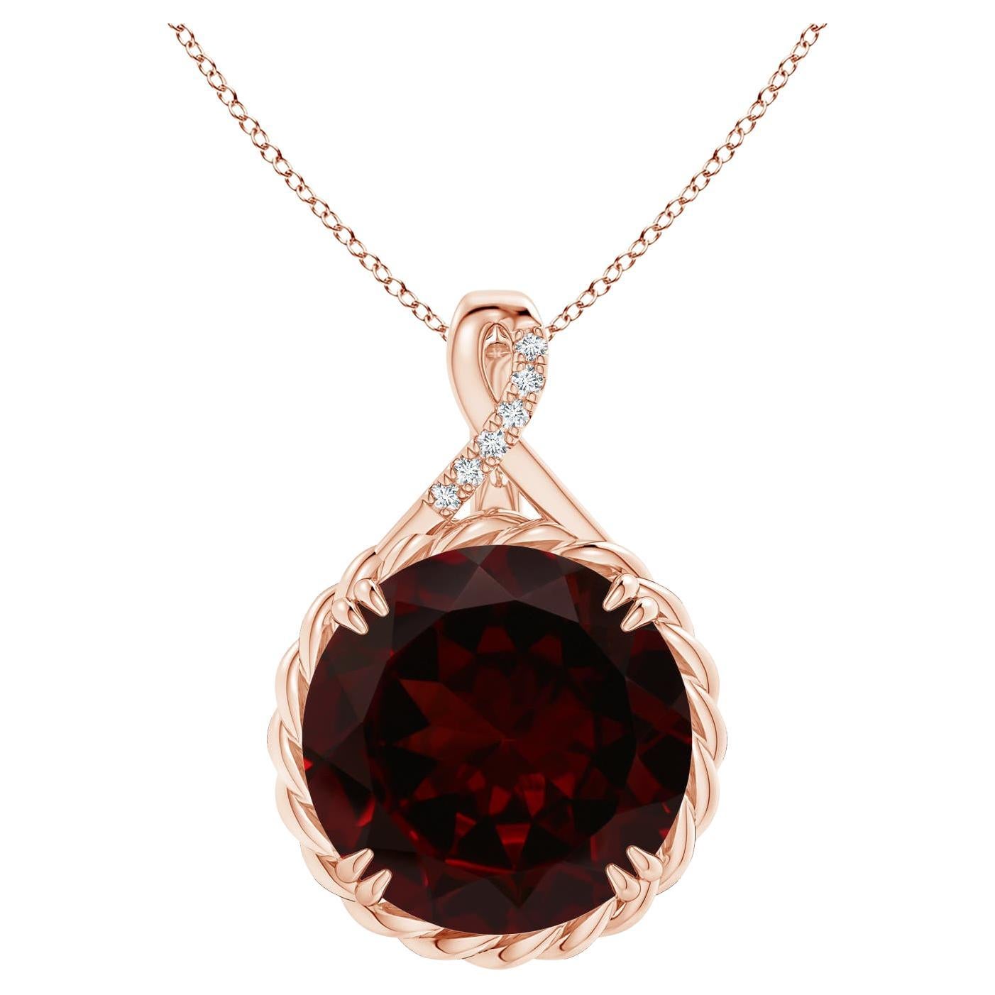 ANGARA GIA Certified Natural Garnet Twist Solid Rose Gold Pendant Necklace For Sale