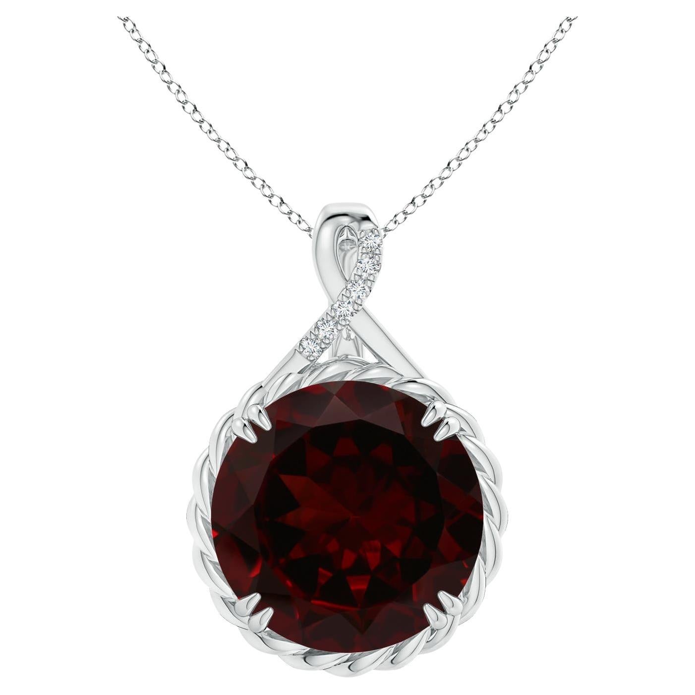 ANGARA GIA Certified Natural Garnet Twist Solid White Gold Pendant Necklace