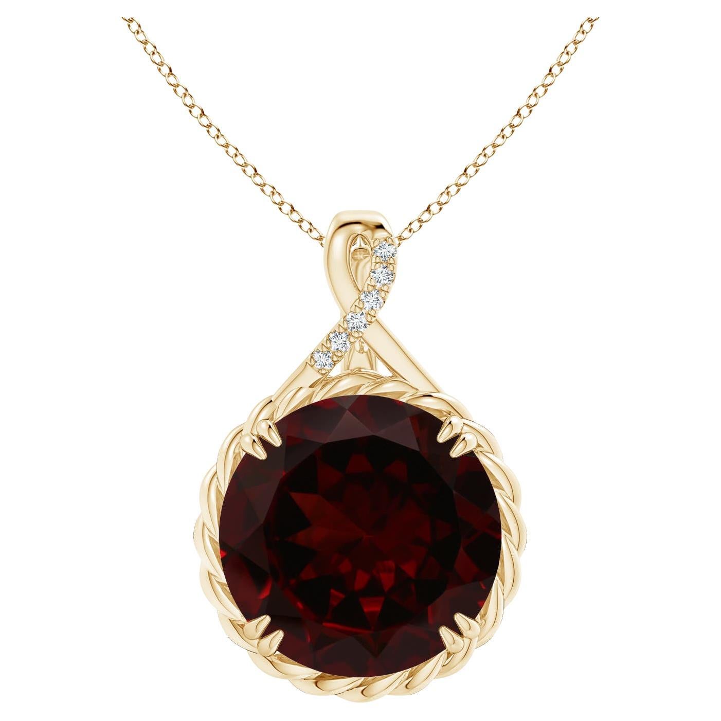 ANGARA GIA Certified Natural Garnet Twist Solid Yellow Gold Pendant Necklace For Sale