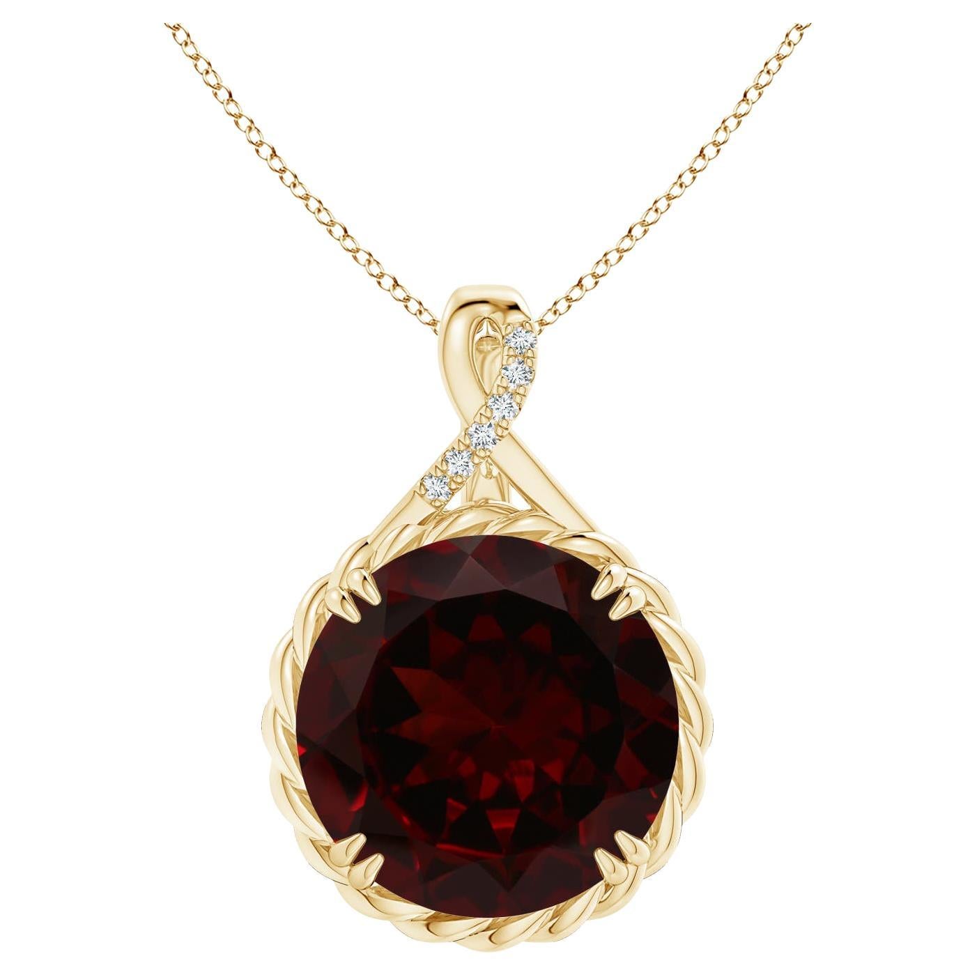 ANGARA GIA Certified Natural Garnet Twist Solid Yellow Gold Pendant Necklace