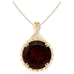 ANGARA GIA Certified Natural Garnet Twist Solid Yellow Gold Pendant Necklace