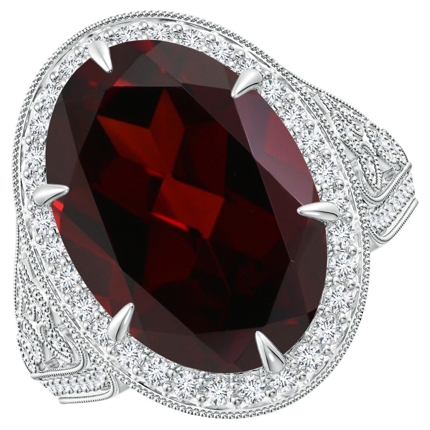 For Sale:  Angara Gia Certified Natural Garnet Vintage Style Split Shank Ring in White Gold