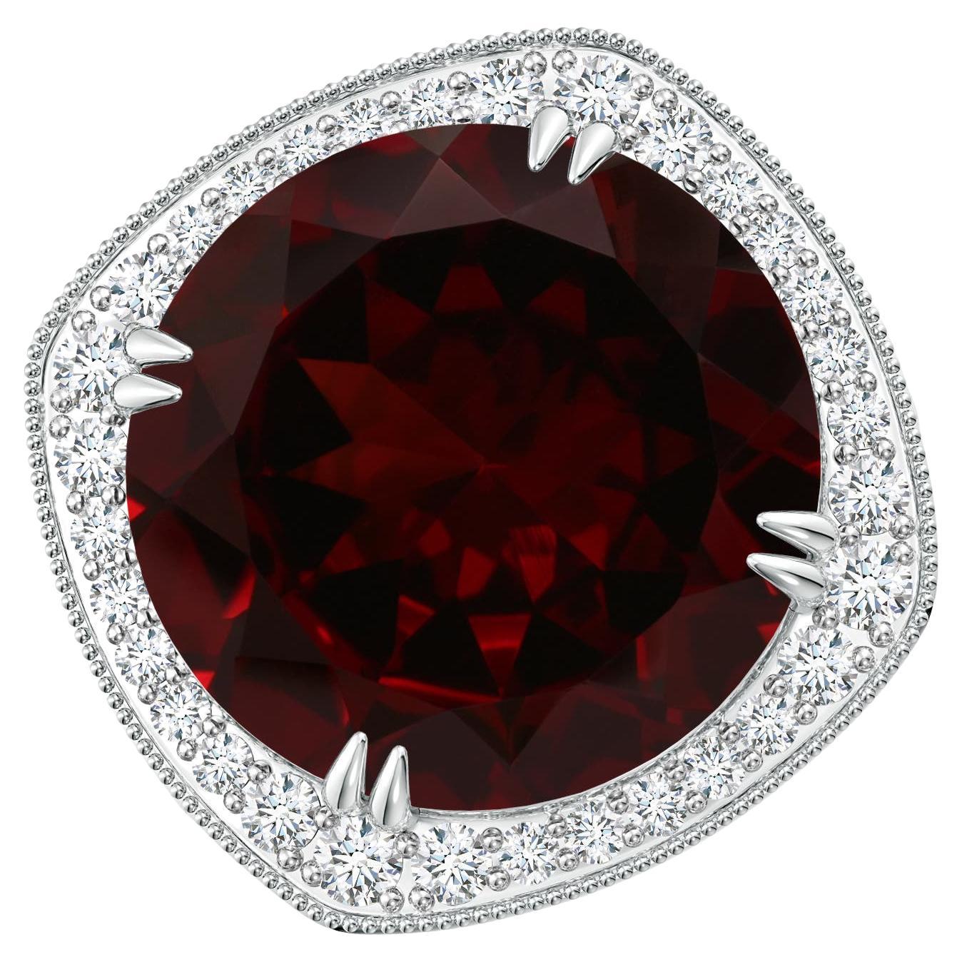 GIA Certified Natural Garnet White Gold Cocktail Ring with Cushion Halo