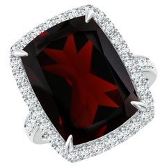 ANGARA GIA Certified Natural Garnet White Gold Cocktail Ring with Halo