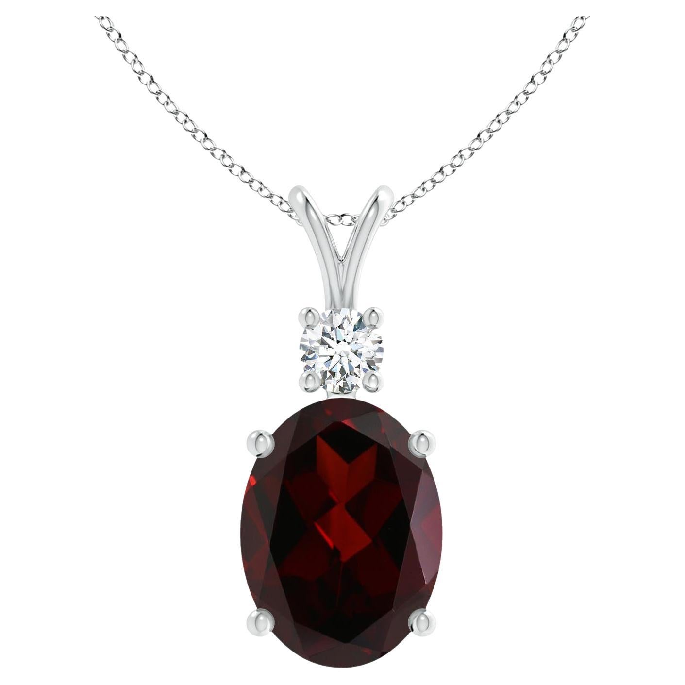 Angara Gia Certified Natural Garnet White Gold Pendant Necklace with Diamond