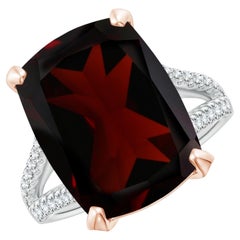 ANGARA Anello in oro bianco e rosa con granato naturale certificato GIA e diamanti