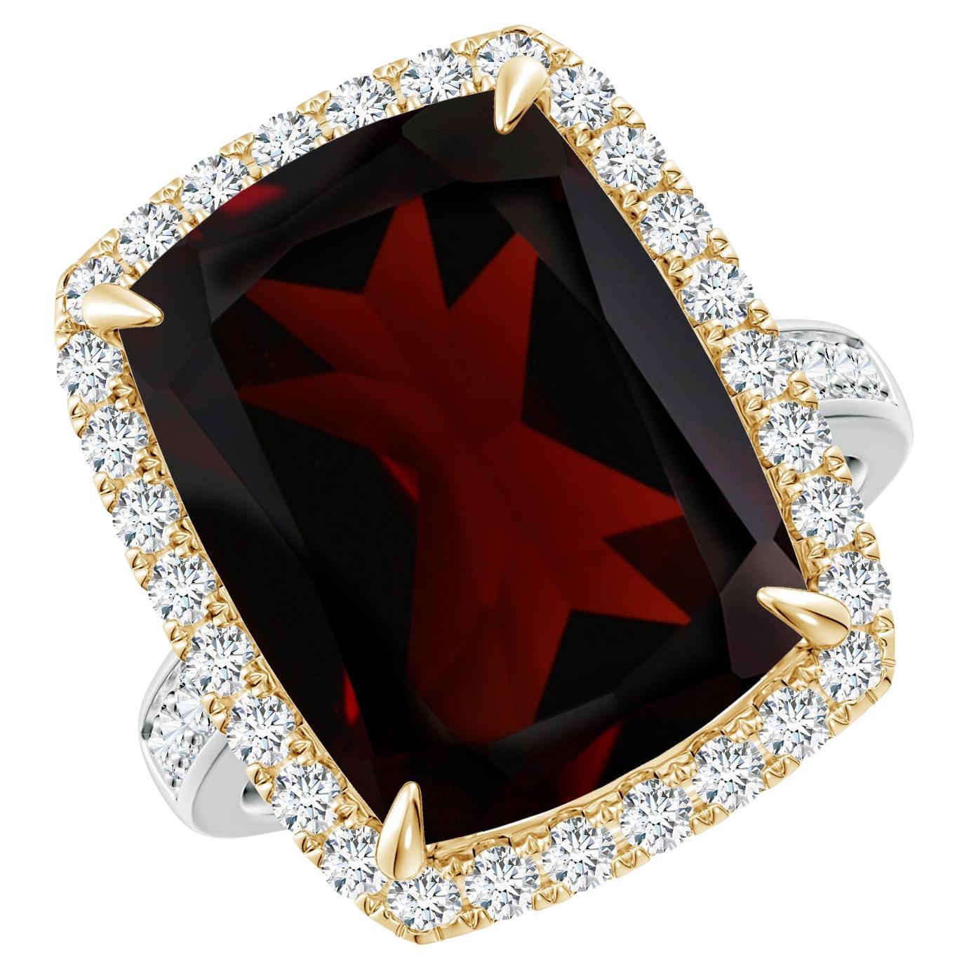 GIA Certified Natural Garnet White & Yellow Gold Cocktail Ring with Halo