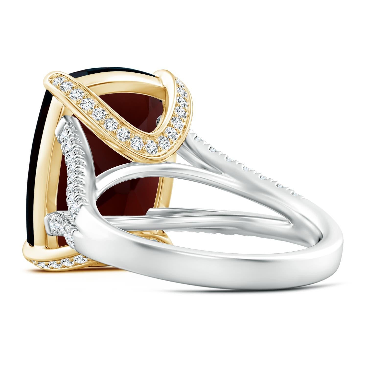 Angara Gia Certified Natural Garnet White & Yellow Gold Ring with Diamonds 4