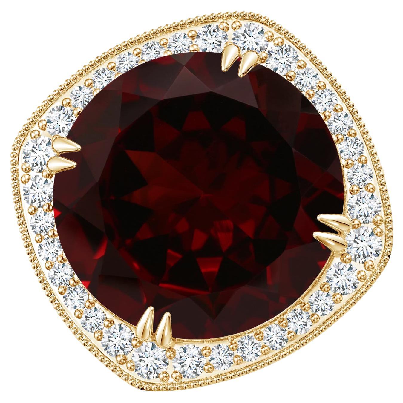 For Sale:  Angara Gia Certified Natural Garnet Yellow Gold Cocktail Ring with Cushion Halo