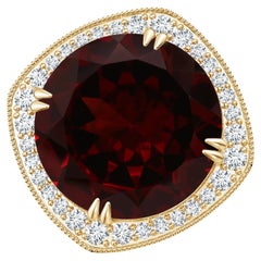 Angara Gia Certified Natural Garnet Yellow Gold Cocktail Ring with Cushion Halo