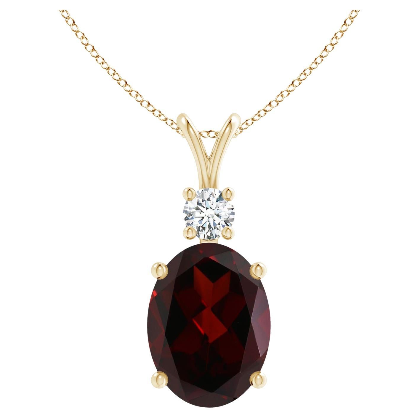 Angara GIA Certified Natural Garnet Yellow Gold Pendant Necklace with Diamond For Sale