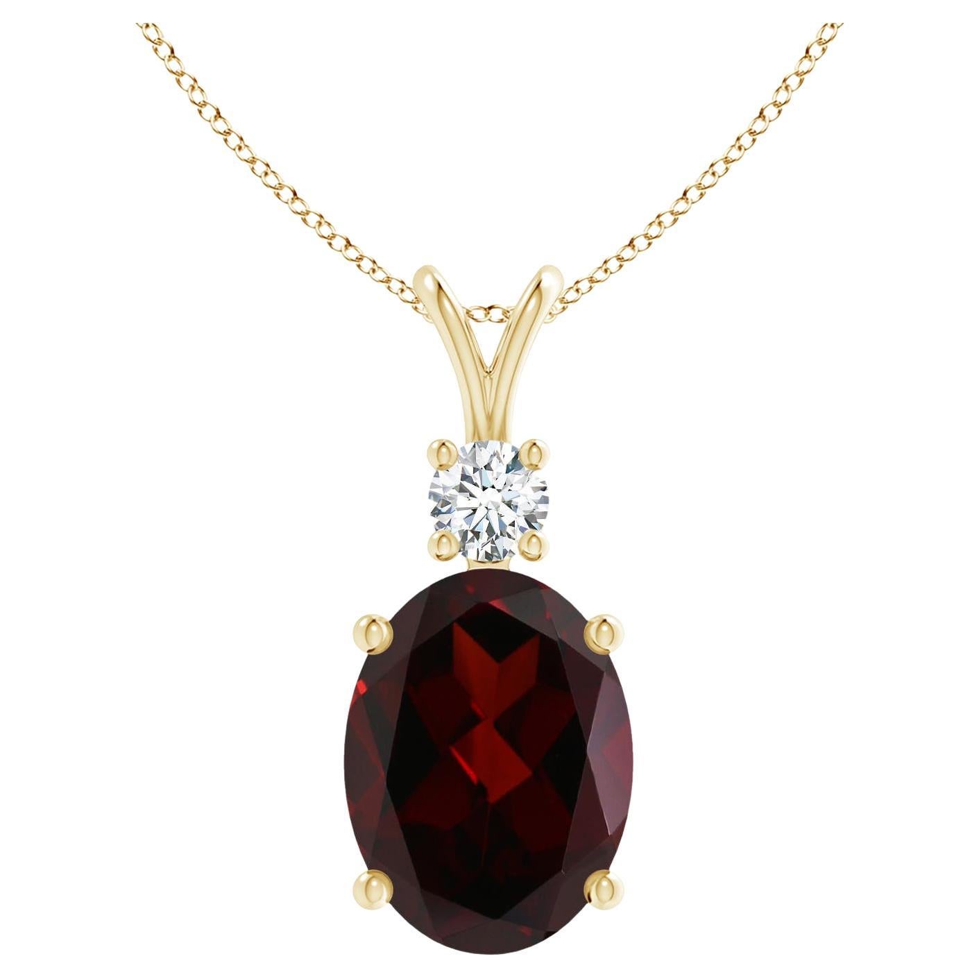 Angara GIA Certified Natural Garnet Yellow Gold Pendant Necklace with Diamond