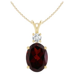 Angara GIA Certified Natural Garnet Yellow Gold Pendant Necklace with Diamond