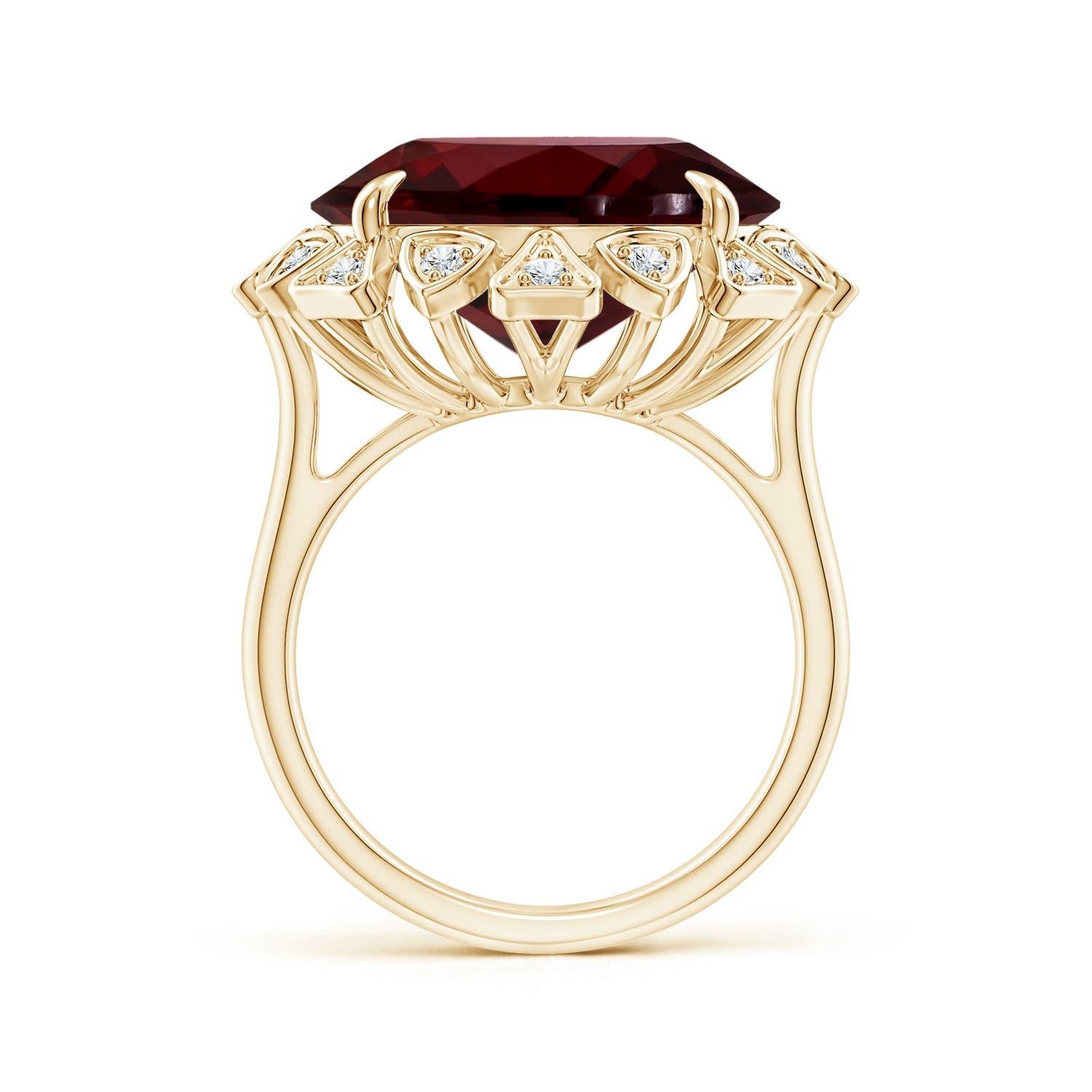 For Sale:  Angara Gia Certified Natural Garnet Yellow Gold Ring with Triangular Motif Halo 2