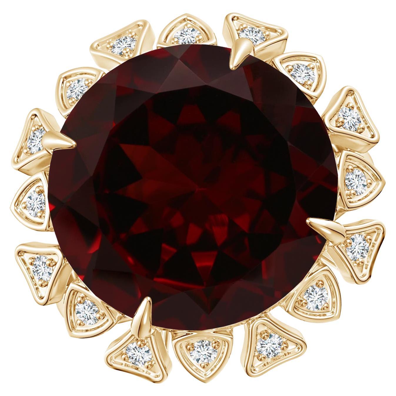 For Sale:  Angara Gia Certified Natural Garnet Yellow Gold Ring with Triangular Motif Halo
