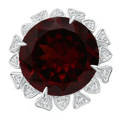 Angara Gia Certified Natural Garnet Yellow Gold Ring with Triangular Motif Halo