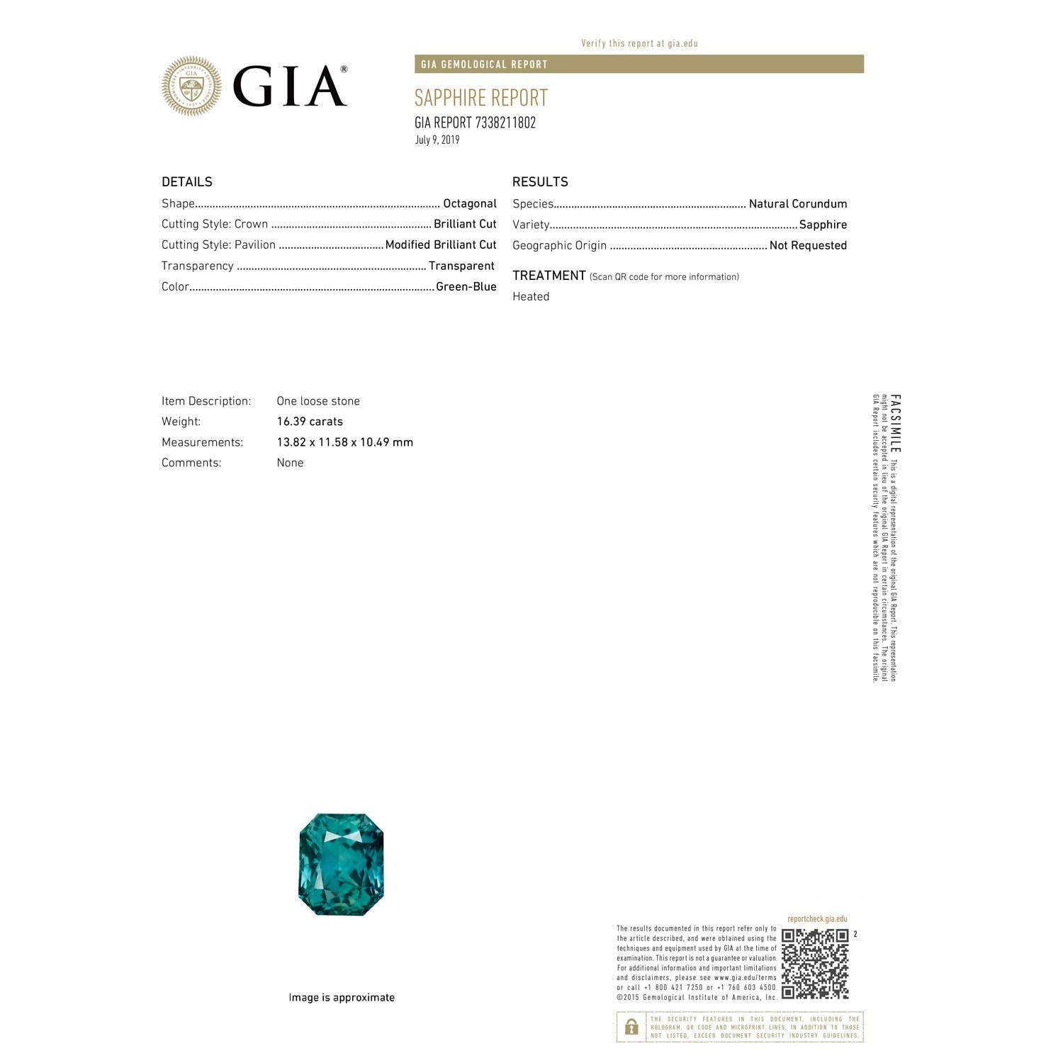 ANGARA GIA Certified Natural 16.39ct Green Sapphire 'Teal' Ring in White Gold 5
