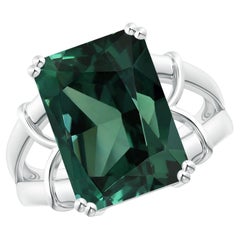 ANGARA GIA Certified Natural 16.39ct Green Sapphire Teal Ring in 18K White Gold