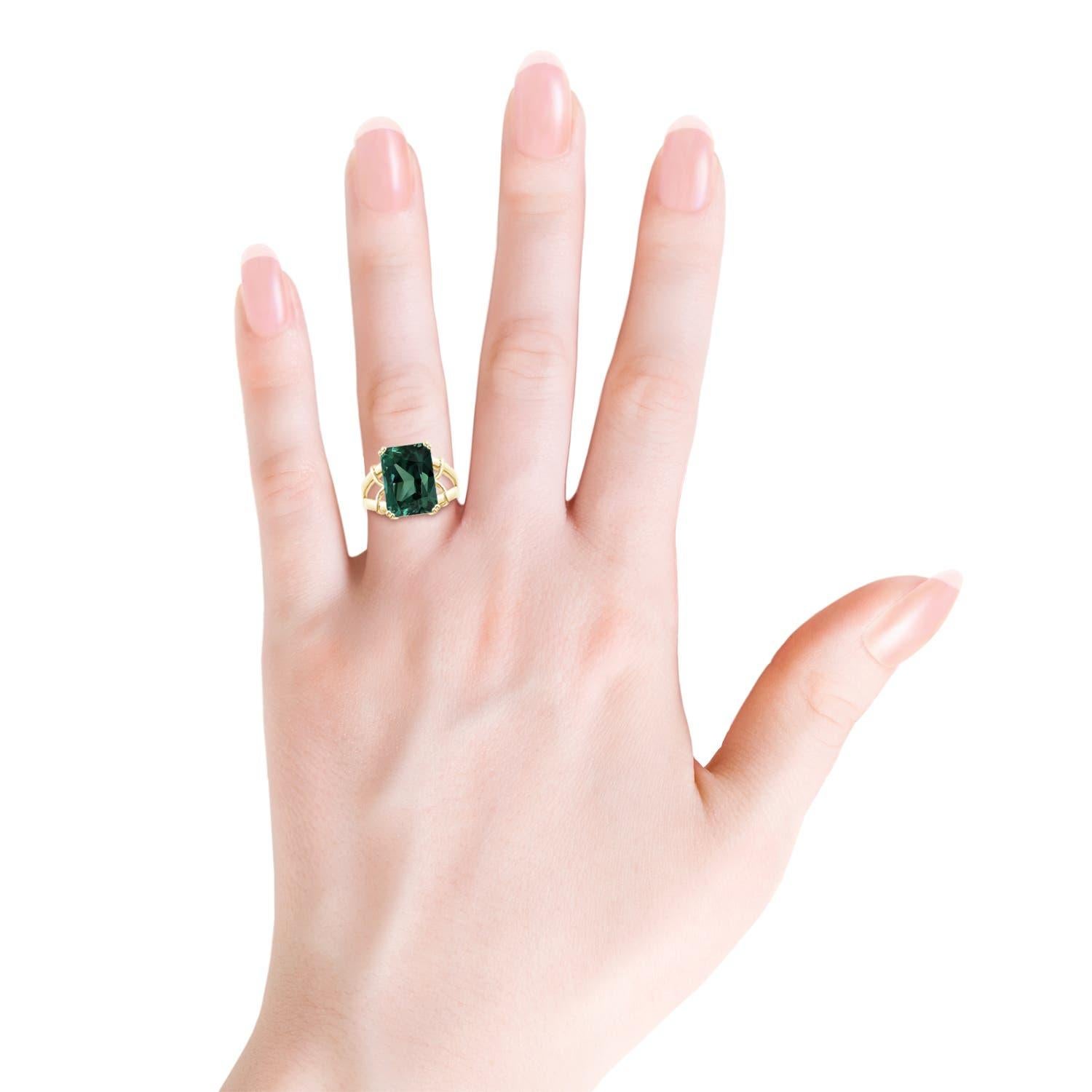ANGARA GIA Certified Natural 16.39ct Green Sapphire Teal Ring in 18K Yellow Gold 4