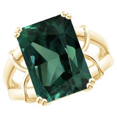 ANGARA GIA Certified Natural 16.39ct Green Sapphire Teal Ring in 18K Yellow Gold