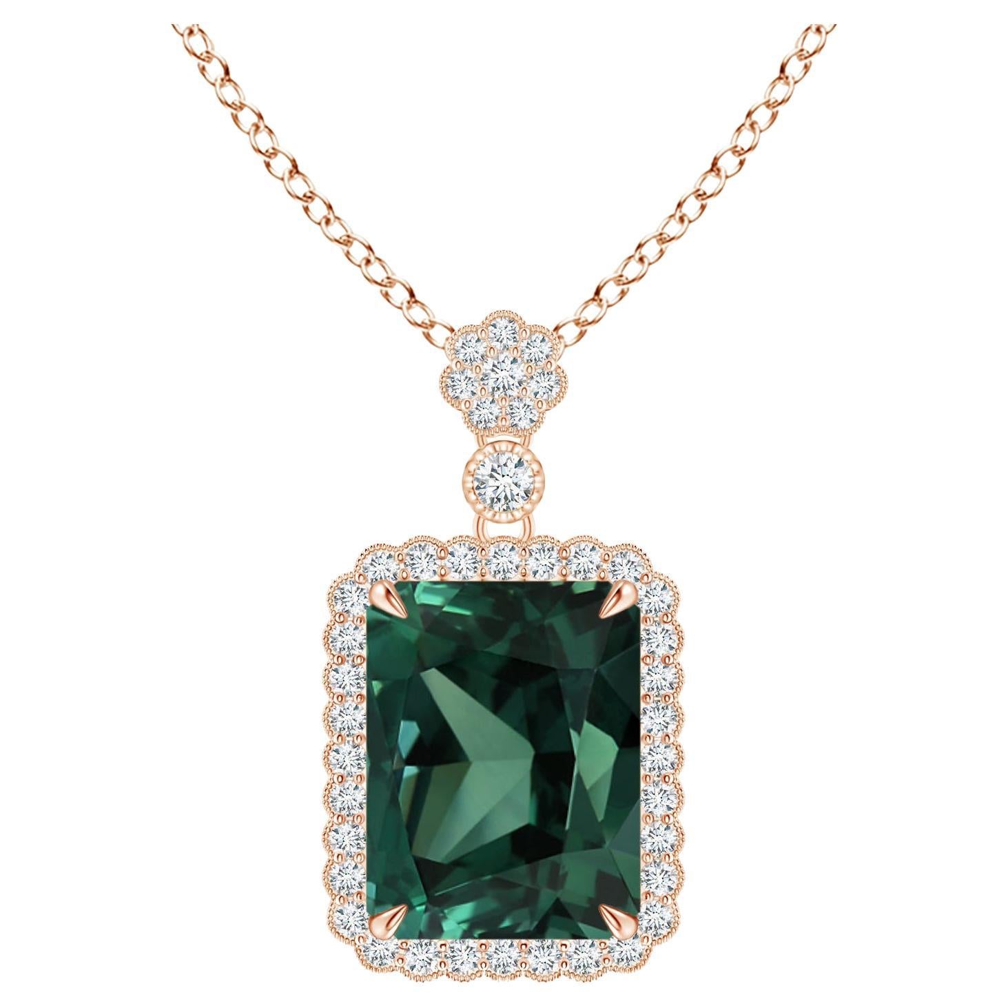 ANGARA GIA Certified Natural Green Sapphire (Teal) Rose Gold Pendant Necklace For Sale