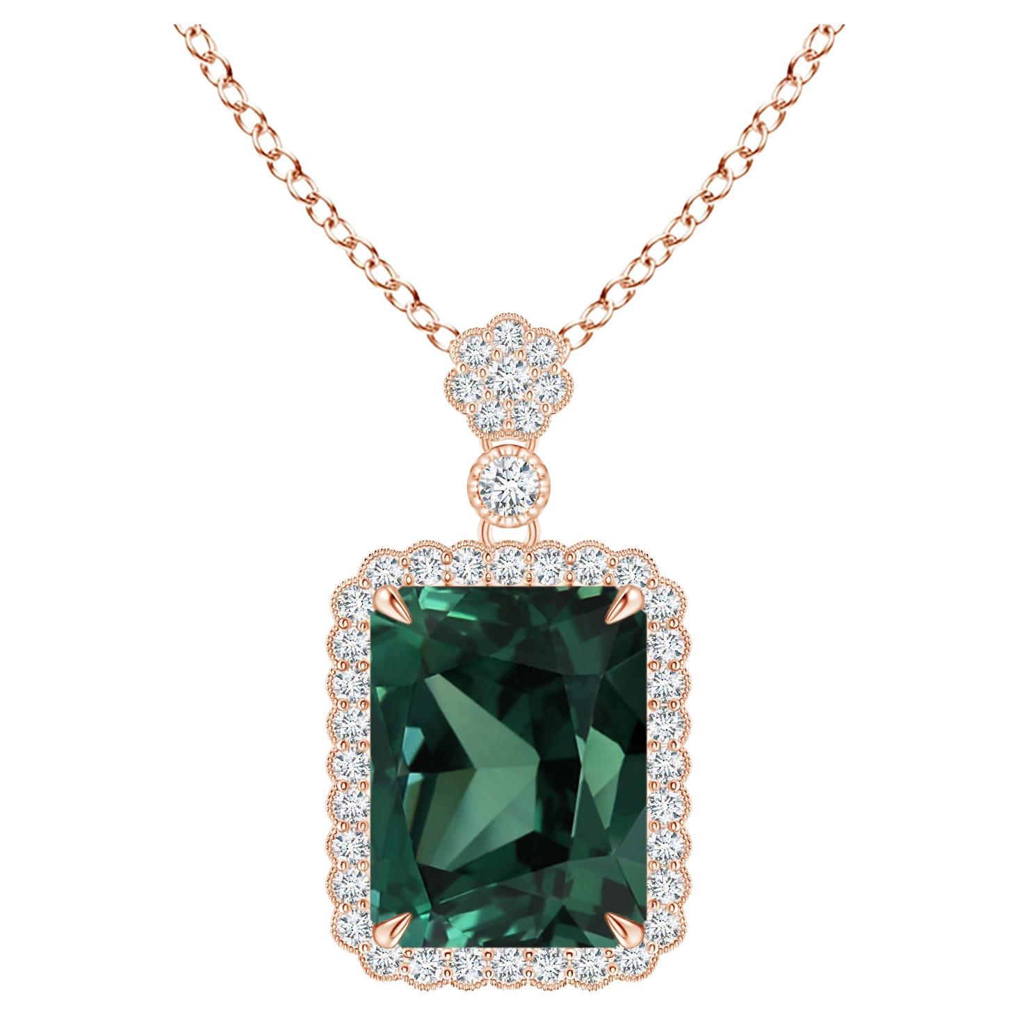 Angara Gia Certified Natural Green Sapphire 'Teal' Rose Gold Pendant Necklace