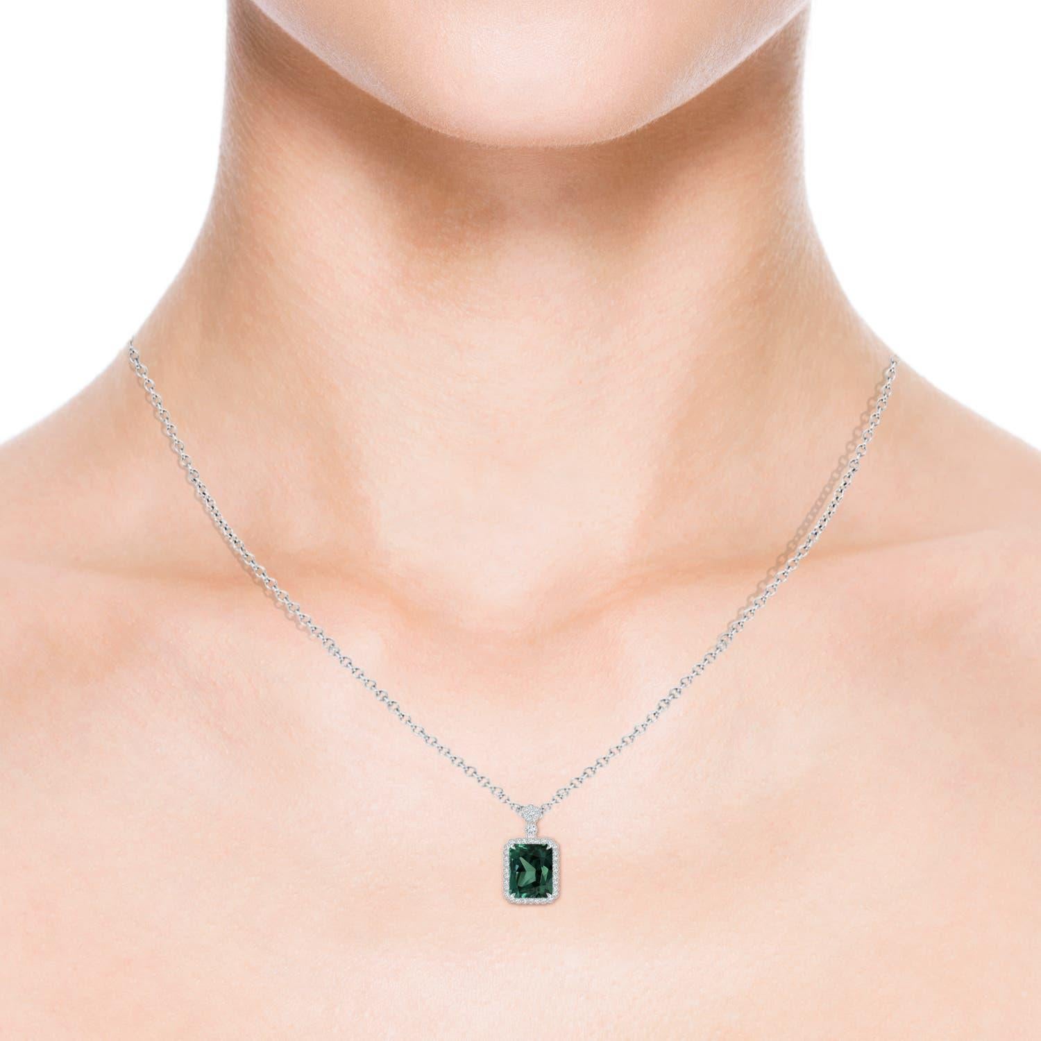 ANGARA GIA Certified Natural Green Sapphire (Teal) White Gold Pendant Necklace In New Condition For Sale In Los Angeles, CA