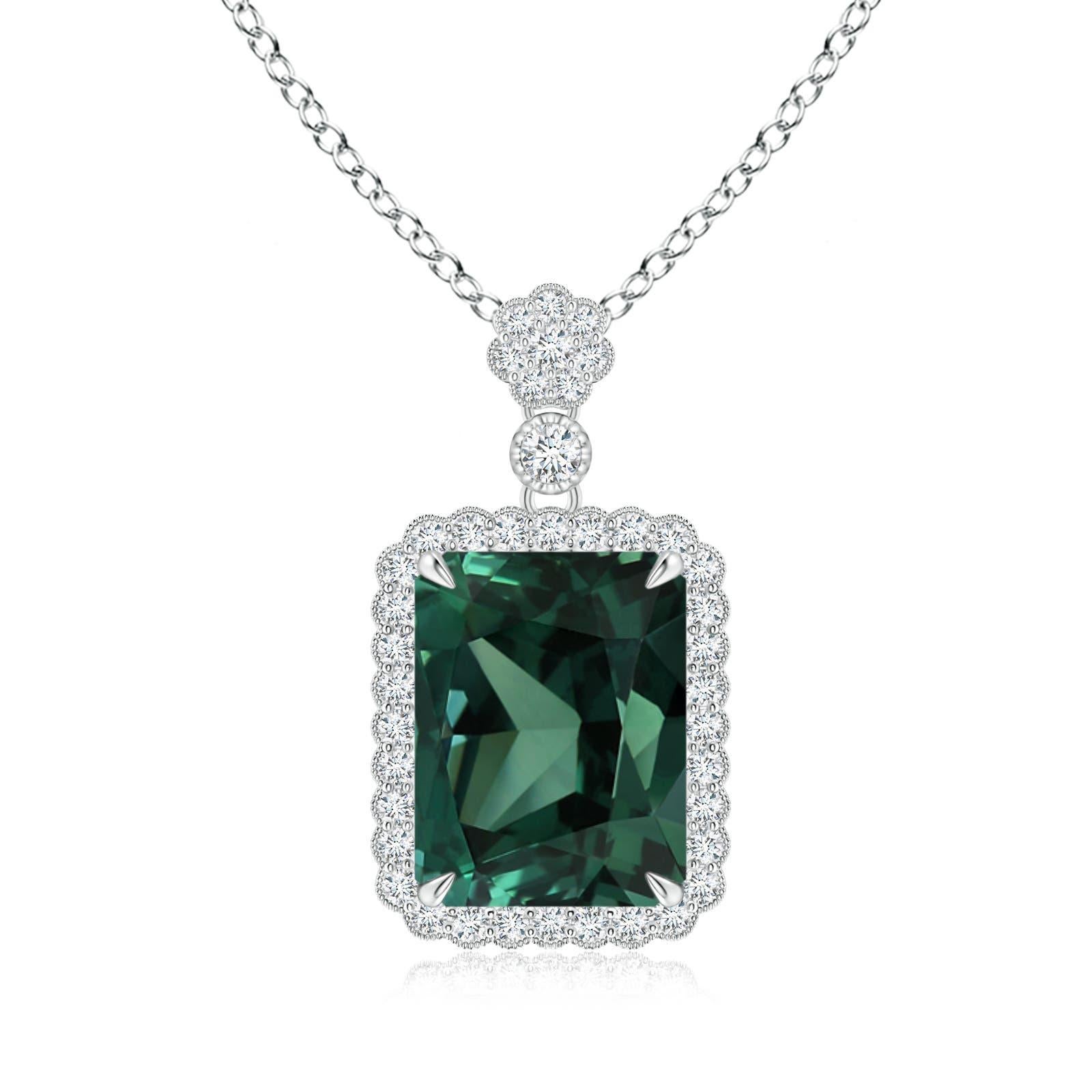 ANGARA GIA Certified Natural Green Sapphire (Teal) White Gold Pendant Necklace For Sale