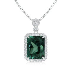 ANGARA GIA Certified Natural Green Sapphire (Teal) White Gold Pendant Necklace