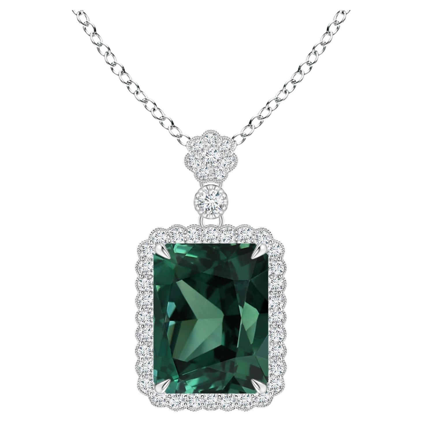 Angara GIA Certified Natural Green Sapphire (Teal) White Gold Pendant Necklace