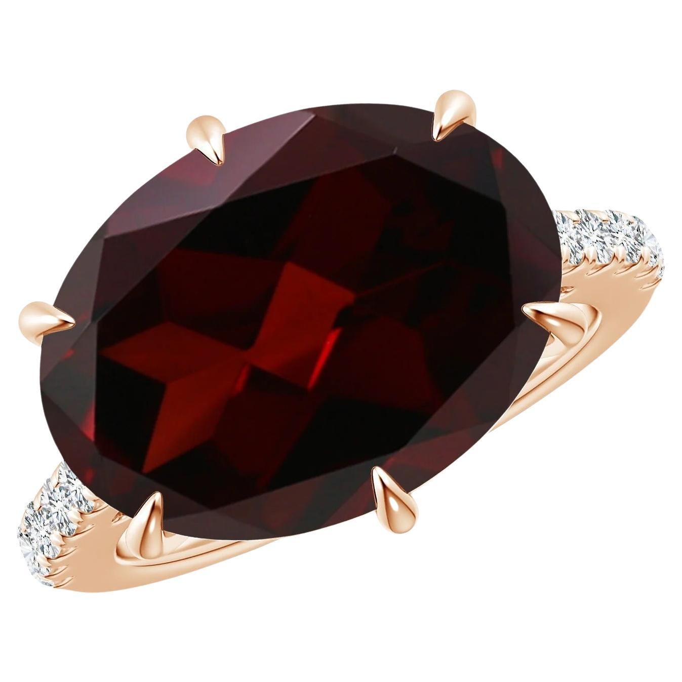 For Sale:  Angara Gia Certified Natural Horizontal Oval Garnet Solitaire Ring in Rose Gold