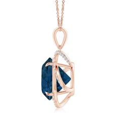 GIA Certified Natural London Blue Topaz Clover Halo Pendant in Rose Gold