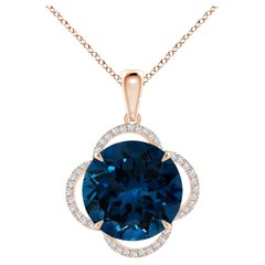ANGARA GIA Certified Natural London Blue Topaz Clover Halo Pendant in Rose Gold