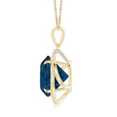 ANGARA GIA Certified Natural London Blue Topaz Clover Halo Yellow Gold Pendant