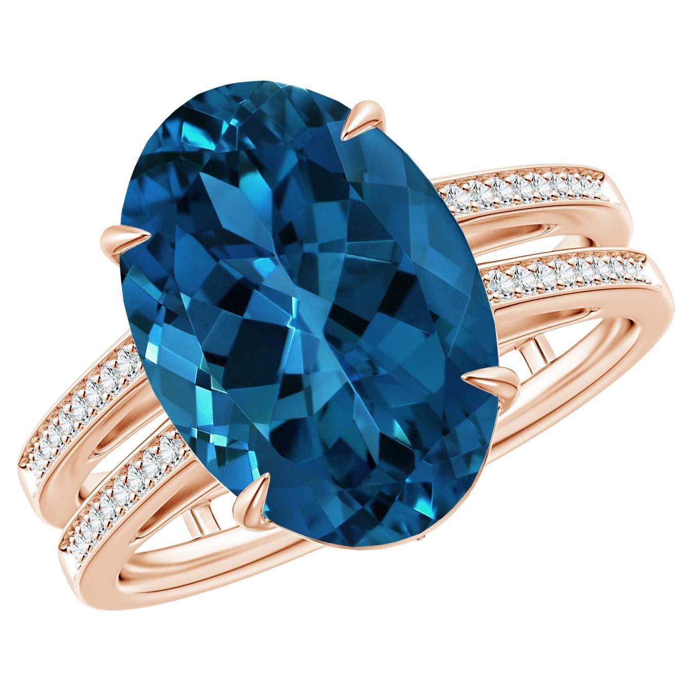 ANGARA Bague de fiançailles en or rose avec topaze bleue naturelle de Londres certifiée par le GIA