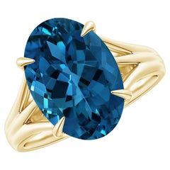 Angara GIA Certified Natural London Blue Topaz Engagement Ring in Yellow Gold