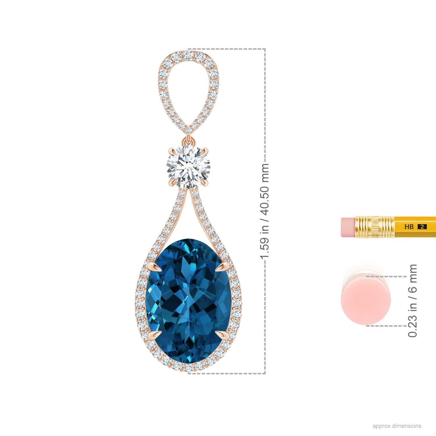 Angara Gia Certified Natural London Blue Topaz Rose Gold Pendant Necklace In New Condition For Sale In Los Angeles, CA