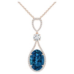 Angara GIA Certified Natural London Blue Topaz Rose Gold Pendant Necklace