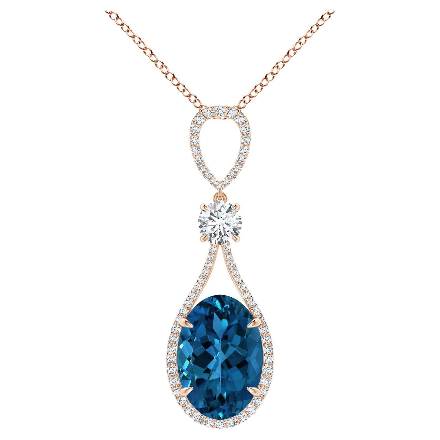 Angara Gia Certified Natural London Blue Topaz Rose Gold Pendant Necklace