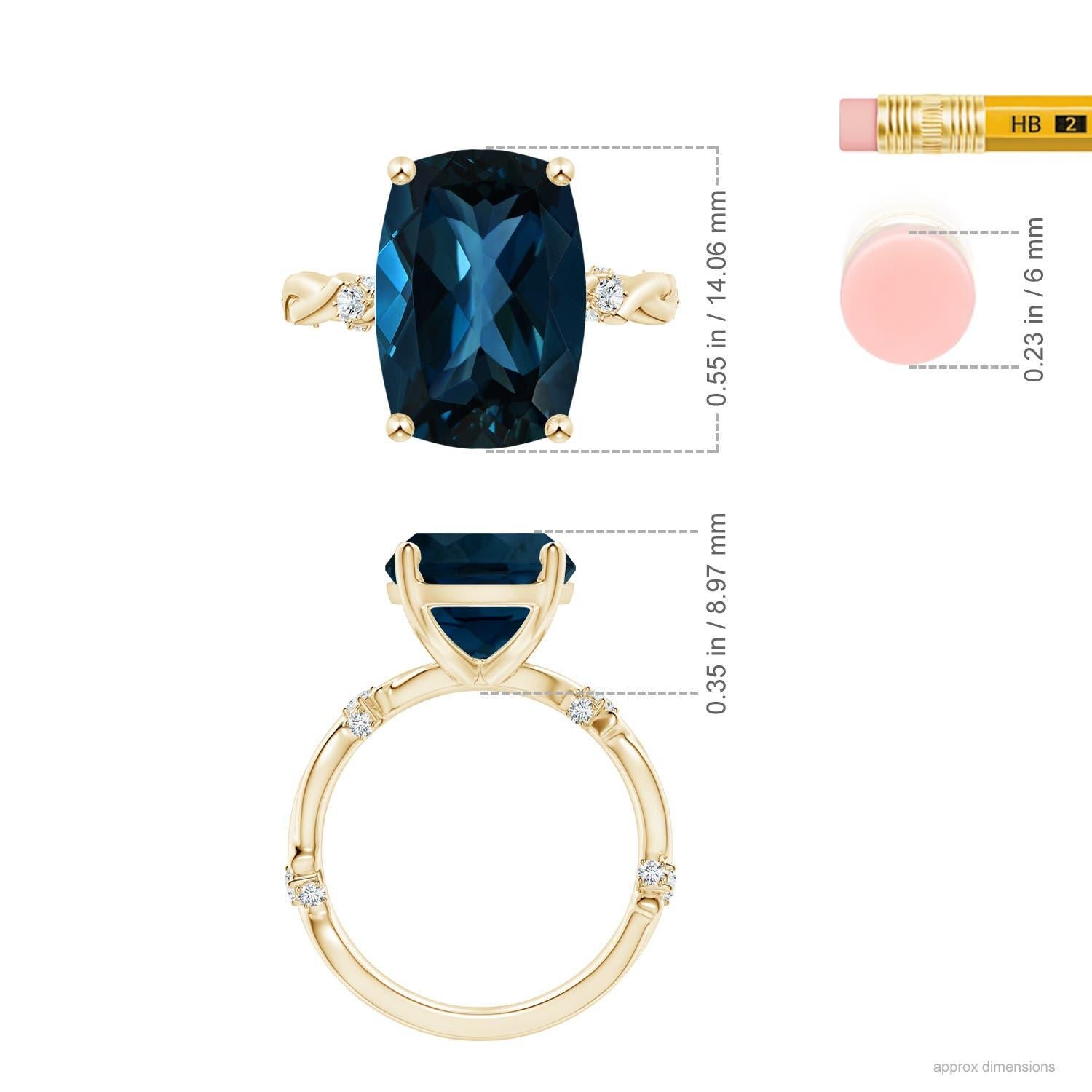 GIA-zertifizierter natrlicher Londoner Blautopas Twist Shank-Ring aus Gelbgold () 5