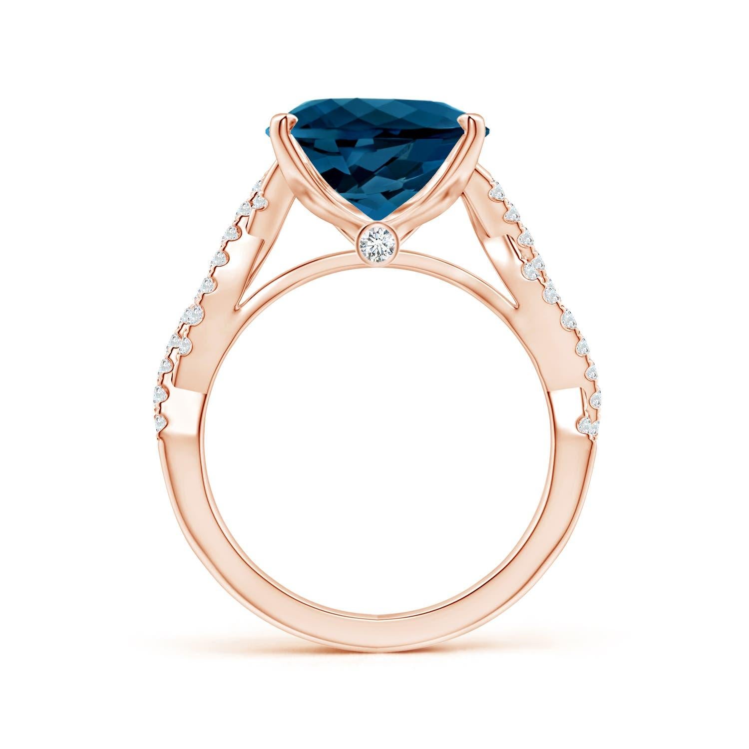 ANGARA Anillo de oro rosa de 18 quilates con topacio azul de Londres natural certificado GIA en forma de pera  2