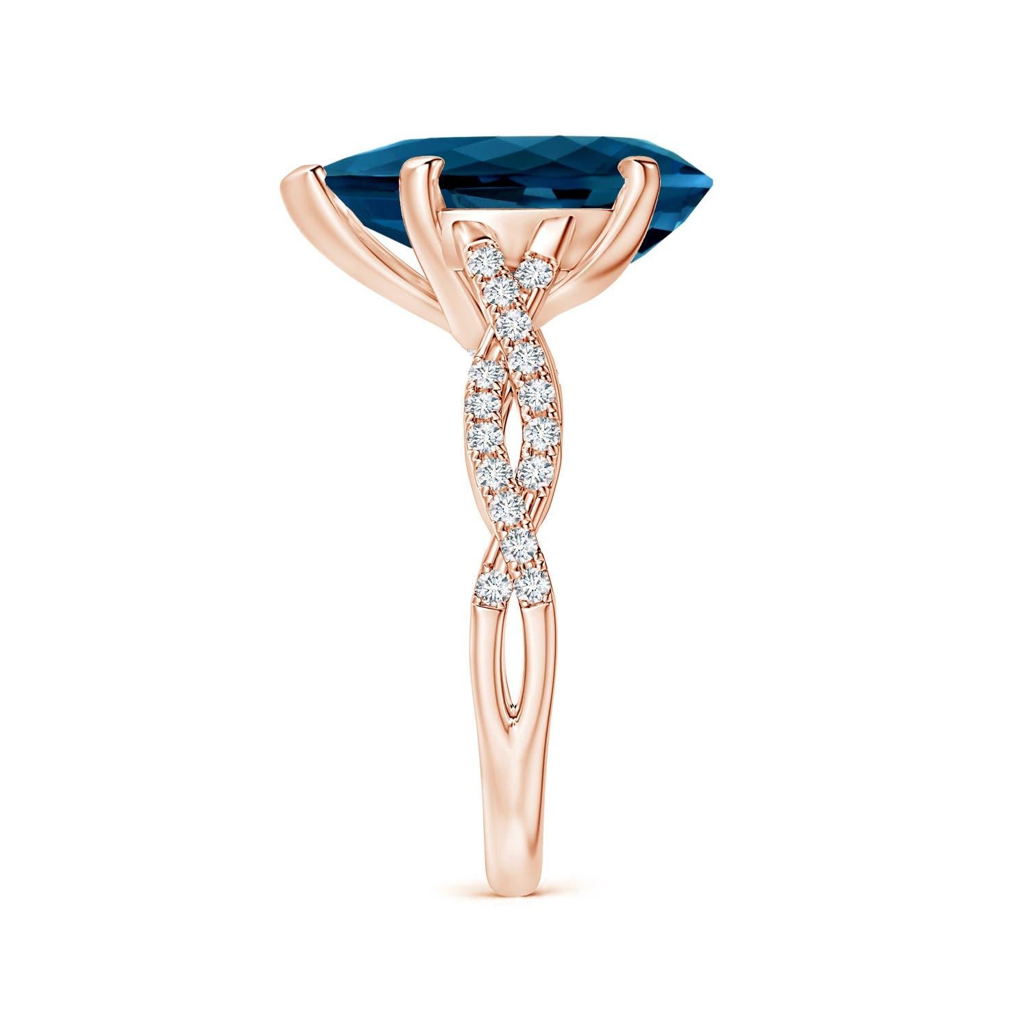 ANGARA Anillo de oro rosa de 18 quilates con topacio azul de Londres natural certificado GIA en forma de pera  4